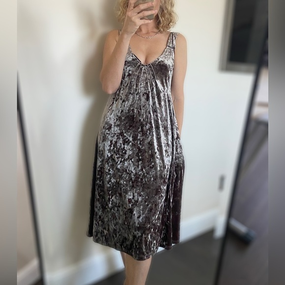Vintage Mango velvet midi dress soft brown size S-M - Picture 1 of 11